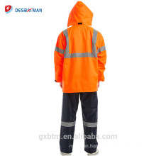 Mens Motorcycle Waterproof High Visibility Safety Hooded Rain Jacket Traffic Hi Vis Reflective Rain Coat Suit with Hoods